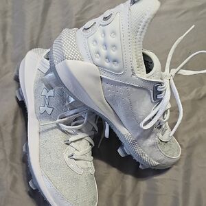 Under Armour Silver and White Athletic Shoes with Mesh Upper